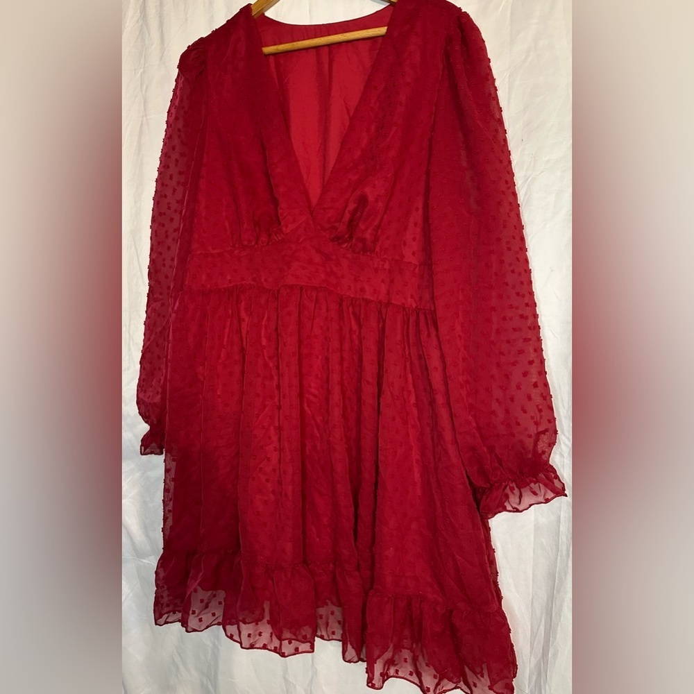 SHEIN Curve Women’s Red V-Neck Long Sleeve Dress size 2XL - Picture 2 of 11